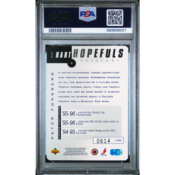 1996 Upper Deck Hart Hopefuls Silver #HH7 Peter Forsberg /1000 PSA 6 Avalanche - Picture 2 of 4